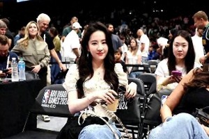 刘亦菲NBA看球惊艳亮相 冻龄女神穿搭引热议